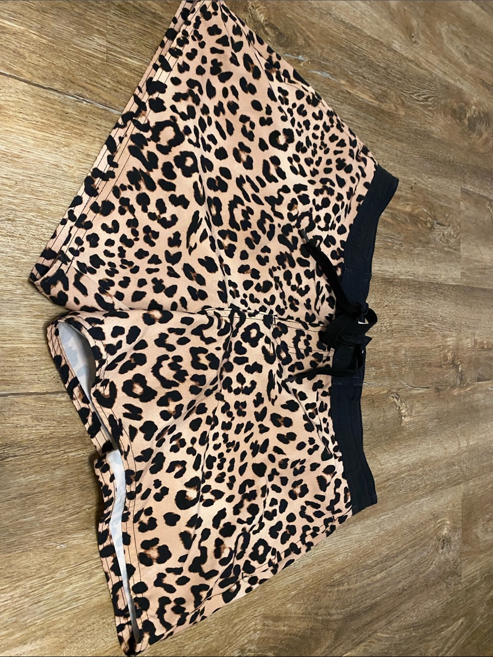 Leopard Print Women’s Drawstring Shorts - Black Waistband